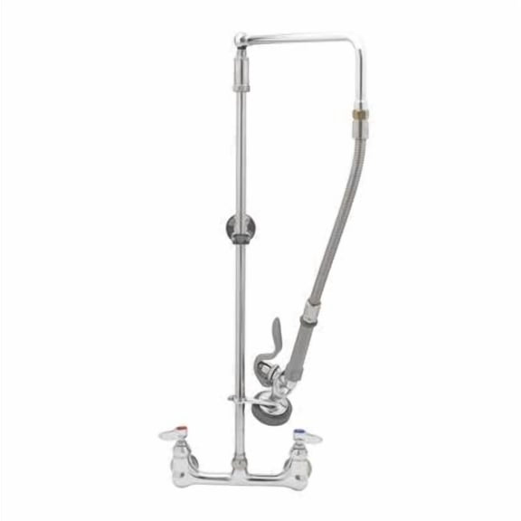 T&S Brass - Pre-Rinse, Overhead Swivel Arm, 8'' Wall Mount, B-0107 Spray Valve, Wall Bracket
