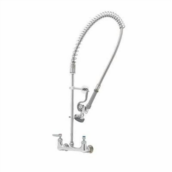 T&S Brass - Pre-Rinse, EasyInstall, 8'' Wall Mount Faucet, Spring Action, Ceramas, B-0107, Wall Bracket