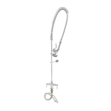 T&S Brass - EasyInstall Pre-Rinse, Spring Action, Single Hole Base, Flex Lines, Wall Bracket