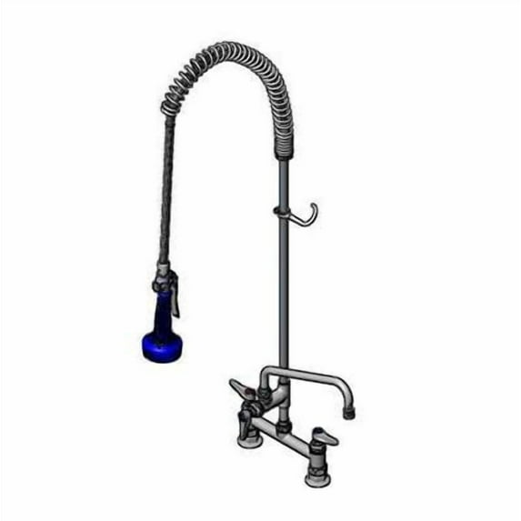 T&S Brass - EasyInstall Pre-Rinse, Spring Action, 8'' Deck Mount Base, 10'' Add-On Faucet, B-0108-C Low Flow Spray Valve