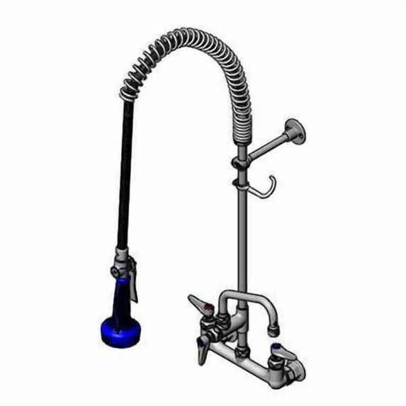 T&S Brass - EasyInstall Pre-Rinse, Spring Action, 8'' Wall Mount Base, 6'' Add-On, Wall Bracket, B-0108 JeTSpray Valve