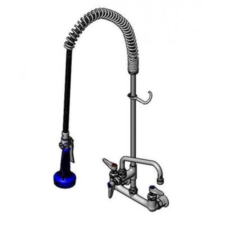 T&S Brass - EasyInstall Pre-Rinse, Spring Action, Wall Mount Base, 8'' Centers, 10'' Add-On Faucet W/B-0108 Spray Valve