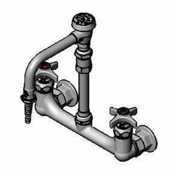 T&S Brass - Lab Mixing Faucet, Wall Mount, Swivel Vacuum Breaker Nozzle, Serrated Tip, 4-Arm Handles