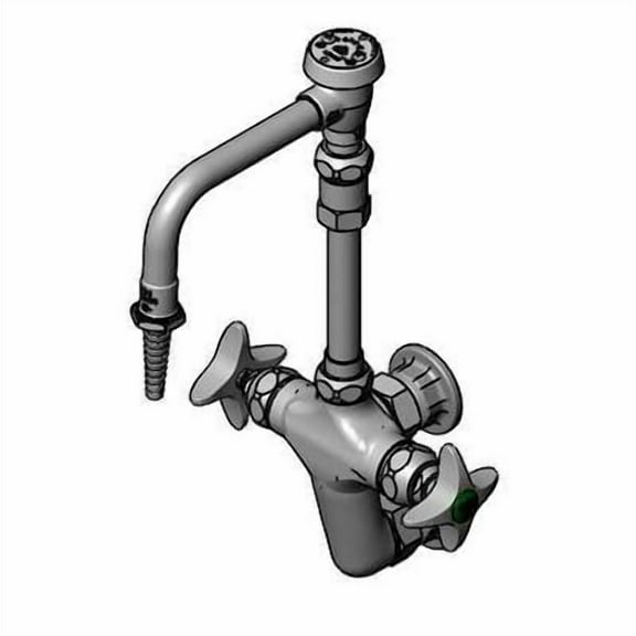T&S Brass - Lab Vertical Mixing Faucet, Wall Mount, Swivel Vacuum Breaker Nozzle, Serrated Tip