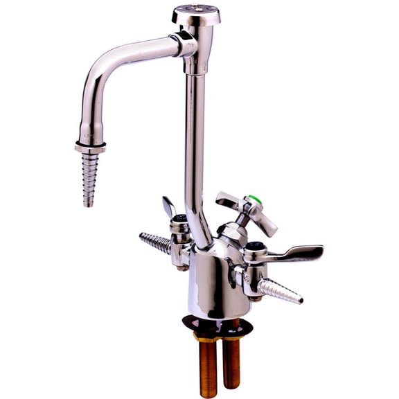 T&S BRASS BL-6005-02 LAB FIXTURE, GAS & WATER, 2 GAS COCKS, 6 VB GOOSENECK W/ SERRATED