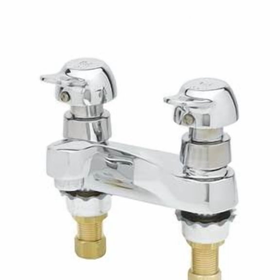 T&S Brass - Metering Faucet, Deck Mount, 4'' Centers, Pivot-Action Metering, 0.5 GPM Outlet Device