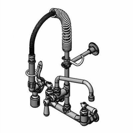 T&S Brass - Mini-PRU: 8'' Wall Mount, Eterna Cartridges w/ Spring Checks, B-0107-C, ADF w/ 8'' Nozzle, & Decorative Club Handles