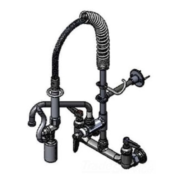 T&S Brass MPY-8WLN-08 Mini PRU 8 Wall Mount Faucet w/ B-0107-C, 8 Swivel Nozzle, Lever Handles, & Wall Bracket