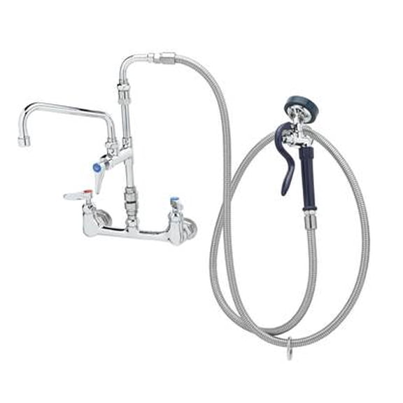 T&S Brass - Pet Grooming: 8'' Wall Mount, Ceramas, Vac Breaker, 96'' SS Hose, EB-0107-035, 8'' ADF Nozzle