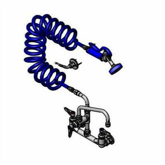 T&S Brass - Pet Grooming Faucet, Wall 8'' Centers, Aluminum Spray Valve, Coiled Hose, 8'' Add-On Faucet