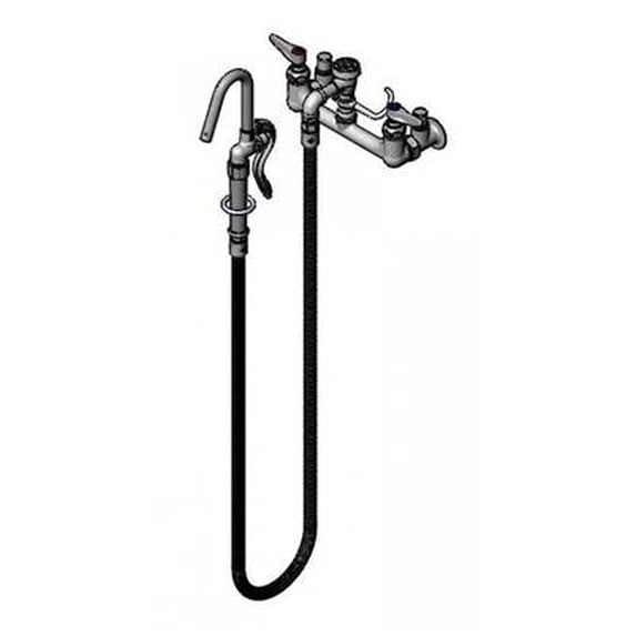 T&S Brass - Pot Filler, Wall Mount, 8'' Centers, Vac. Breaker, 68'' Hose, Hook Nozzle, JJ Inlets