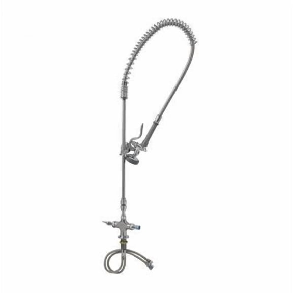 T&S Brass - Pre-Rinse, Single Deck Mount Faucet, Vacuum Breaker, B-0107, Flex Hose, 20'' Riser, Ceramas