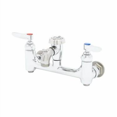 T&S Brass - Service Sink Faucet, Wall Mount, 8'' Centers, Vac. Breaker, Built-In Stops, Polished