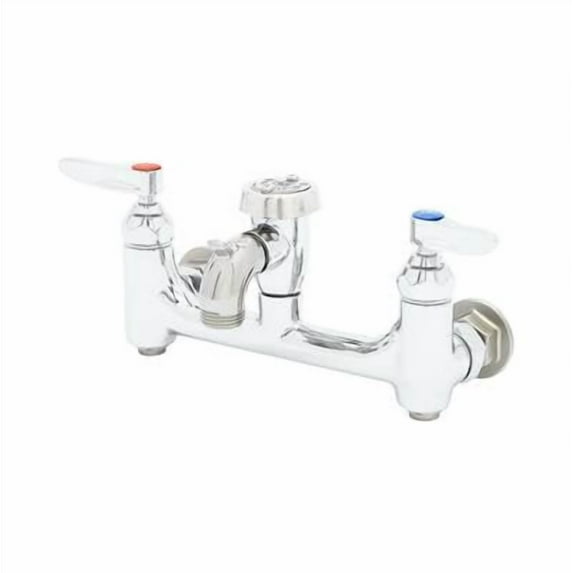 T&S Brass - Service Sink Faucet, Wall Mount, 8'' Centers, Vac. Breaker, Built-In Stops, Polished