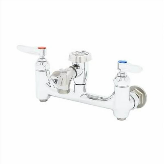 T&S Brass - Service Sink Faucet, Wall Mount, 8'' Centers, Vac. Breaker, Built-In Stops, Polished
