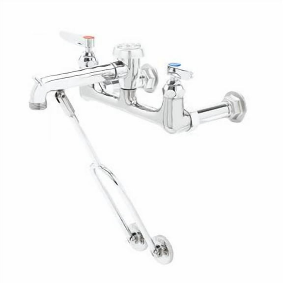 T&S Brass - Service Sink Faucet, Wall Mount, 8'' Centers, Garden Hose Outlet, Vacuum Breaker, Polished