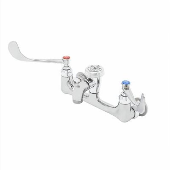 T&S Brass - Service Sink Faucet, Wall Mount, 8'' Centers, Vacuum Breaker, Garden Hose Outlet