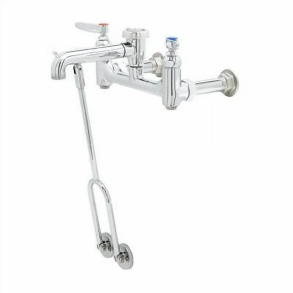 T&S Brass - Service Sink Faucet, Wall Mount, 8'' Centers, Built-In Stops, Vacuum Breaker, Polished