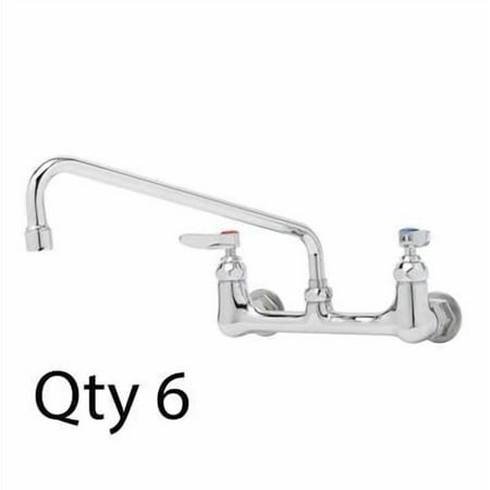 T&S Brass - Double Pantry Faucet, Wall Mount, 8'' Centers, 12'' Swing Nozzle - Pack of 6