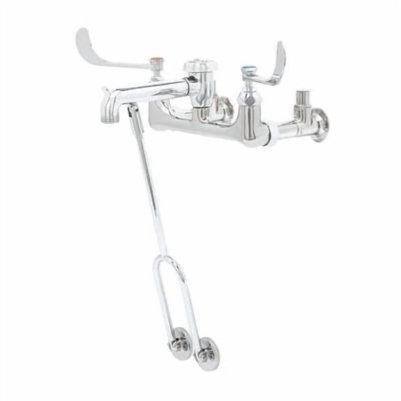 T&S Brass - Service Sink Faucet, Wall Mount, 8'' Centers, Vacuum Breaker, Integral Stops, Wrist Handles