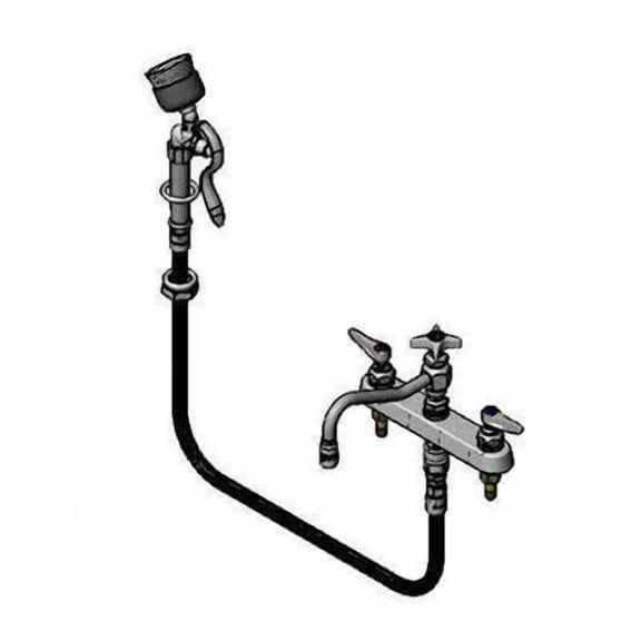 T&S Brass - Workboard Faucet, Deck Mount, 8'' Centers, 8'' Swing Nozzle w/ Diverter, B-0044-H & Spray Valve w/ Brush & VB