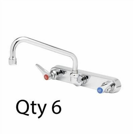 T&S Brass - Workboard Faucet, Wall Mount, 8'' Centers, 12'' Swing Nozzle, Lever Handles - Pack of 6