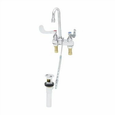 T&S Brass - Medical Lav Faucet, Deck Mount, Swivel/Rigid Gooseneck, Aerator, 4'' Handles, Pop-Up Drain