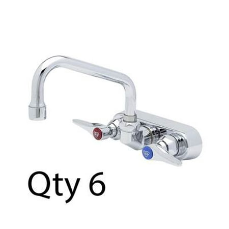 T&S Brass - Workboard Faucet, Wall Mount, 4'' Centers, 6'' Swing Nozzle, Lever Handles - Pack of 6