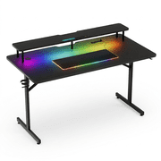 GTRACING Lumina Elite LED Gaming Desk with USB and Power Outlets, for Home and Office, Monitor Stand and Wireless Charging, Black