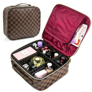 TBOLINE Large Capacity Travel Cosmetic Bag Checkered Makeup Bag PU Leather  Wa