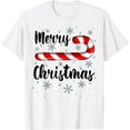 thumbnail image 1 of T-SHIRTCandy Cane Merry Christmas Red and White Candy Snowflakes T-Shirt mens t shirt，white，women，funny，misfits，men，journey, 1 of 4