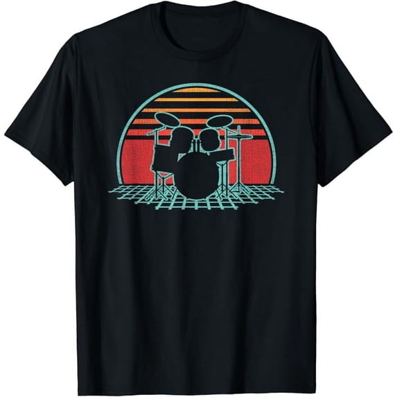 T-SHIRTDrum Kit Retro Vintage Drums Player 80s Style Drummer Gift T-Shirt mens t shirt,black,women,funny,misfits,men,journey