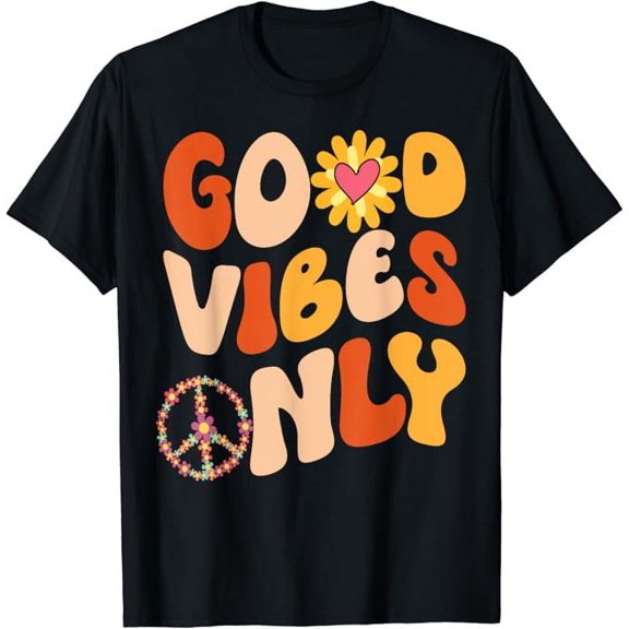 T-SHIRTGOOD VIBES ONLY PEACE LOVE 60s 70s Tie Dye Groovy Hippie T-Shirt mens t shirt,black,women,funny,misfits,men,journey
