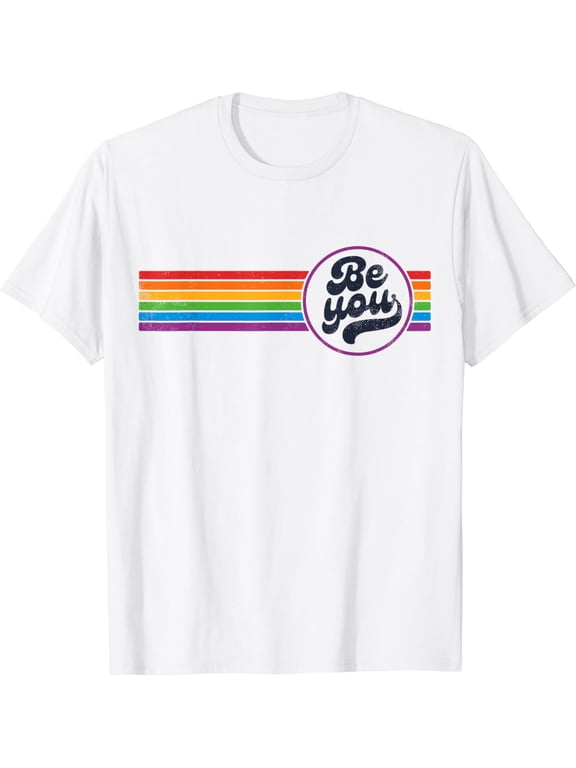 T-SHIRTLGBTQ Be You Gay Pride LGBT Ally Rainbow Flag Retro Vintage T-Shirt mens t shirt,white,women,funny,misfits,men,journey