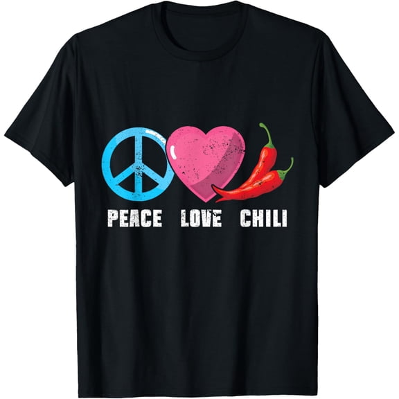 T-SHIRTPeace Love Chili Peppers Red Hot Spicy Pepper Eat T-Shirt mens t shirt，black，women，funny，misfits，men，journey