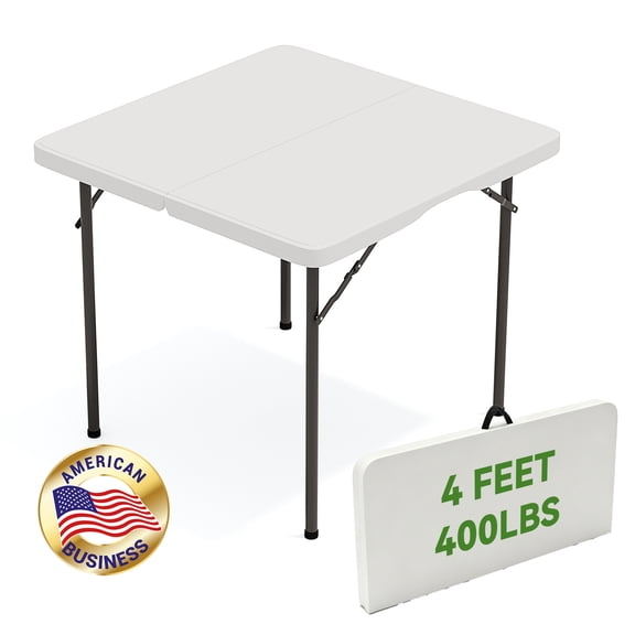 T-SKR 3ft Square Folding Card Table, 400lbs, Portable Handle, Party Camping Dining