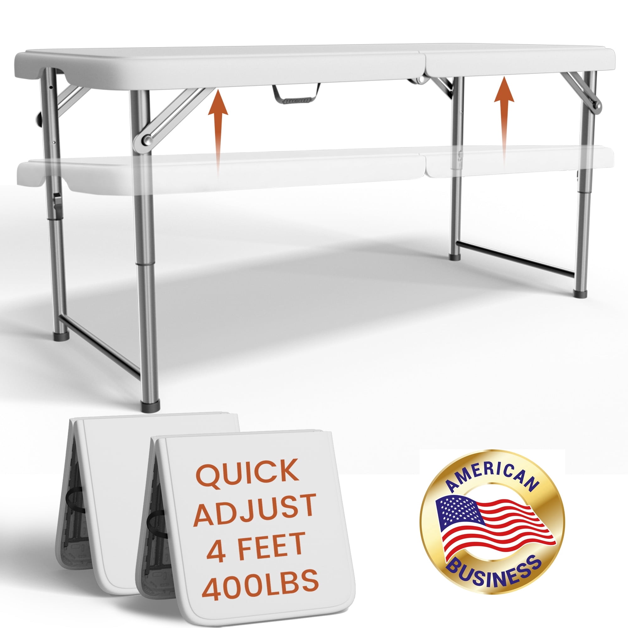 T-SKR 4 Foot Folding Table, 2-Position Adjustable Height, Heavy Duty ...