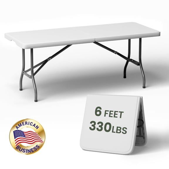 T-SKR 6ft Folding Table, Sturdy 330lb Cap, Reinforced Steel Legs, Foldable with Safety Lock, Portable for Parties, Picnics, Weddings, Camping, 1 Pack