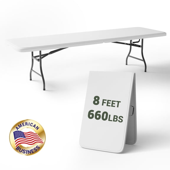 T-SKR 8ft Folding Table, Heavy Duty 660lb Capacity, Sturdy Foldable Design with Safety Lock, Portable for Camping, Party, Indoor & Outdoor Use, 1 Pack