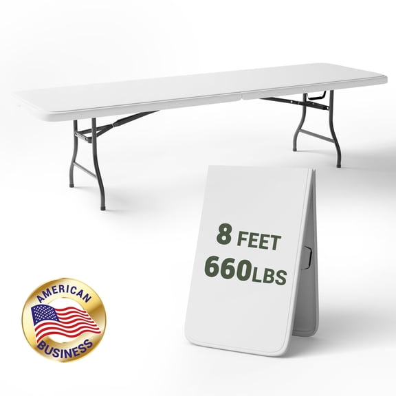 T-SKR 8ft Folding Table, Heavy Duty 660lb Capacity, Sturdy Foldable Design with Safety Lock, Portable for Camping, Party, Indoor & Outdoor Use, 1 Pack