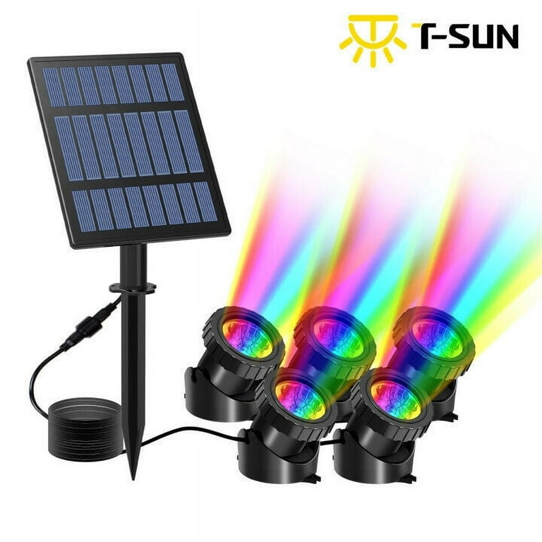 T-SUN 5 IN 1 Solar Pond Lights LED Outdoor Spotlight Submersible Fountain Underwater  RGB Aquarium Light Color Changing & Fixed Color IP68 Waterproof for Garden Pond  Pool Decoration (Long press) 