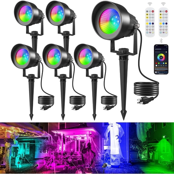 T-SUN Smart Color Changing Landscape Lights, RGBW Spotlights Outdoor with App & Remote, Music Sync, DIY Scenes, Timing, Dimmable Waterproof Spot Light for Yard Garden Tree Decoration, 6 Pack