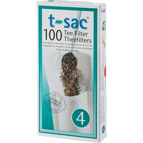 T-Sac Tea Filter Bags, Disposable Tea Infuser, Number 4-Size, 6 to 12-Cup Capacity, Set of 100