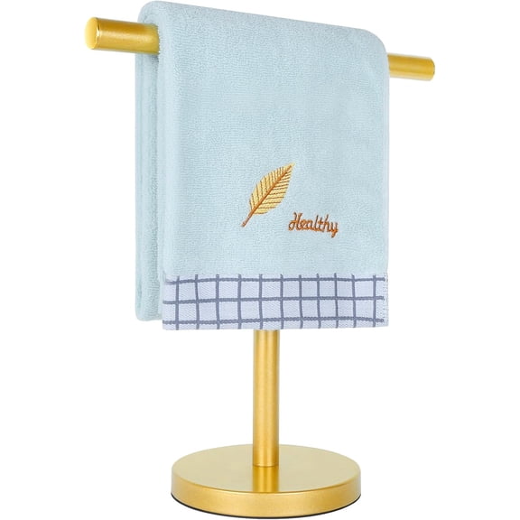 T-Shape Bath Hand Towel Holder Stand, Stainless Steel Free Standing Hand Towel Rack with Heavy Base, for Bathroom Kitchen & Countertop, Golden