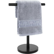 T-Shape Bath Hand Towel Holder Stand, Stainless Steel Free Standing Hand Towel Rack with Heavy Base, for Bathroom Kitchen & Countertop, Matte Black