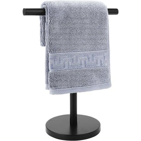 T-Shape Bath Hand Towel Holder Stand, Stainless Steel Free Standing Hand Towel Rack with Heavy Base, for Bathroom Kitchen & Countertop, Matte Black