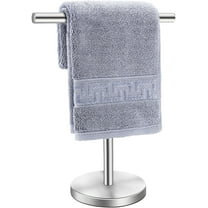 T-Shape Bath Hand Towel Holder Stand, Stainless Steel Free Standing Hand Towel Rack with Heavy Base, for Bathroom Kitchen & Countertop, Silver