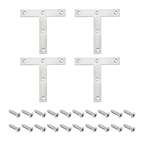 T Shape Bracket, 120x120x2mm Stainless Steel Mending Plates for Joint Fastener with Mounting Screws Silver Tone 4Pack