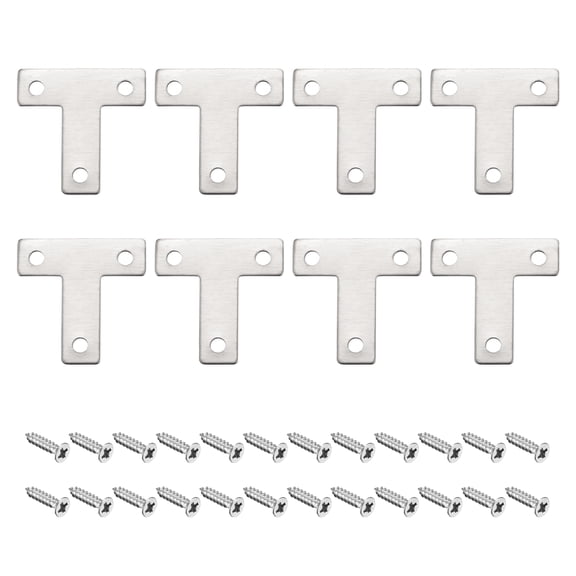 T Shape Bracket, 40x40x1mm Stainless Steel Mending Plates for Joint Fastener with Mounting Screws Silver Tone 8Pack