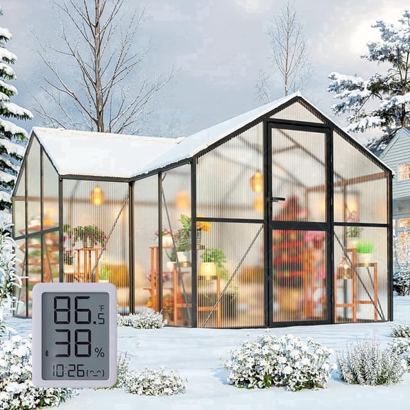 Sylviera T-Shape Greenhouse with Thermometer Hygrometer, Heavy Duty Green House with Windproof Aluminum Frame, Roof Vents & Easy Assembly for Backyard and Garden